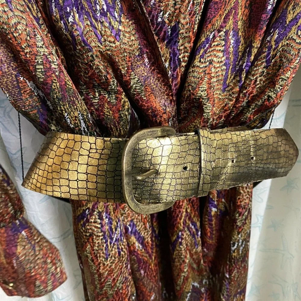 Vintage Caron Chicago Dress Shirtdress Geometric Ikat Pattern Slinky Sexy Belted